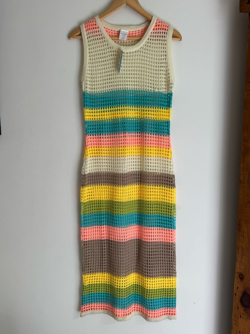 Cha Cha Striped Crochet Knit Dress Multicolor Beach Size M